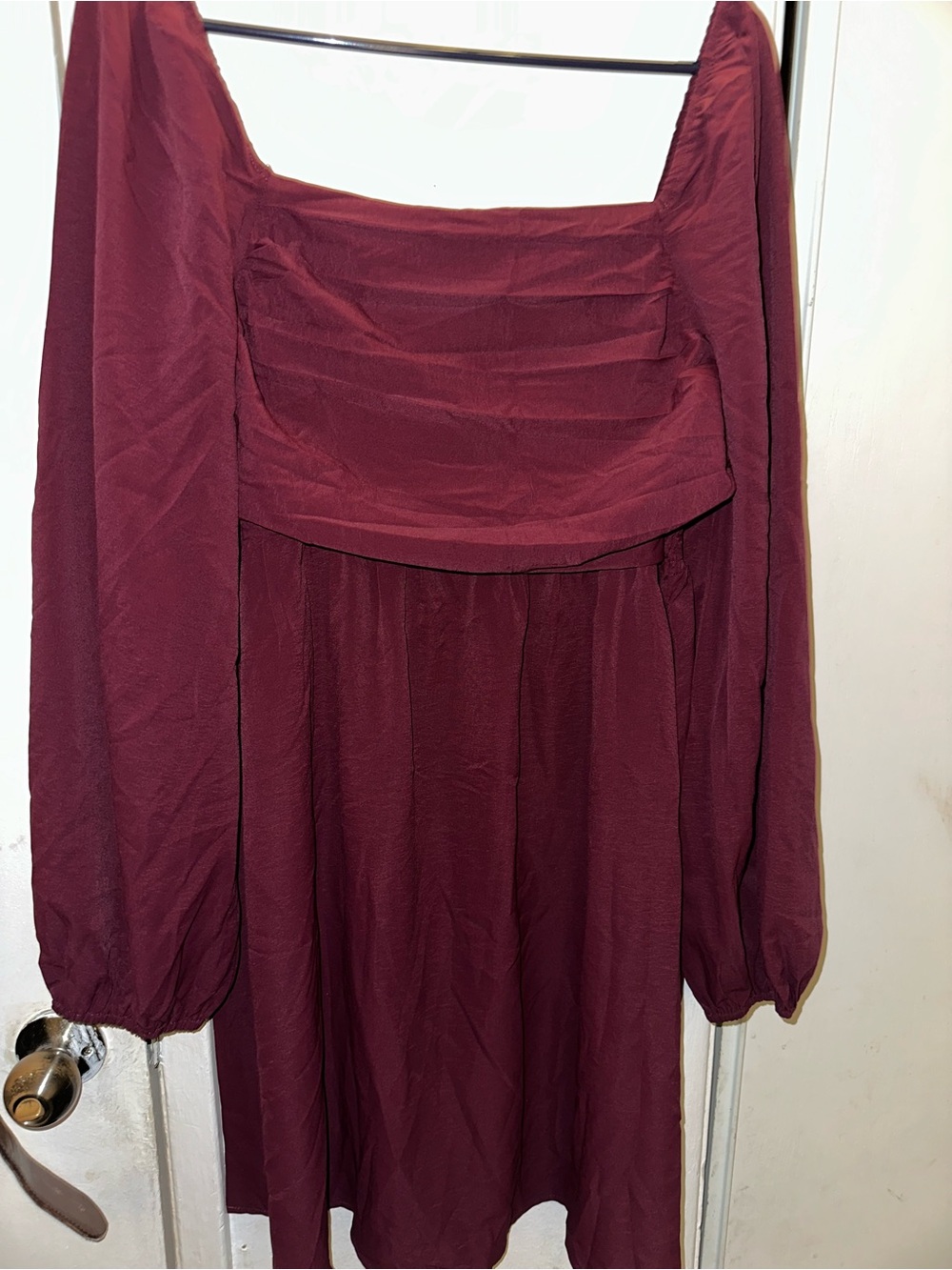 SHEIN Burgundy Square-Neck Long Sleeve Mini Dress